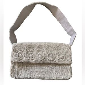 Lulu NYC Ivory Hand-Beaded Shoulder Bag Bridal Evening Purse